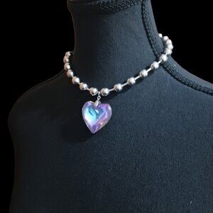 Rainbow Heart  Large Ball Bead Choker Necklace
